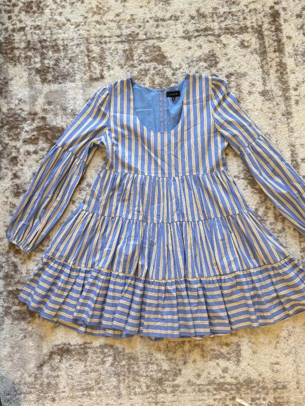 En Saison Alanna Striped Tiered Dress Blue and Yellow Stripe, M